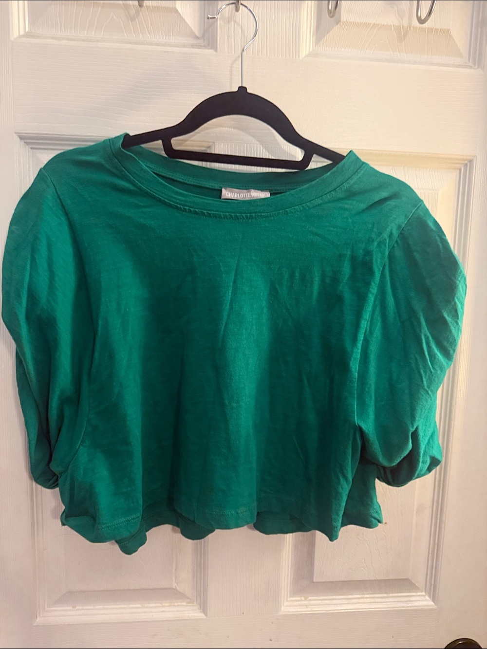 Charlotte Russe Green Puff-Sleeve Crop Top
